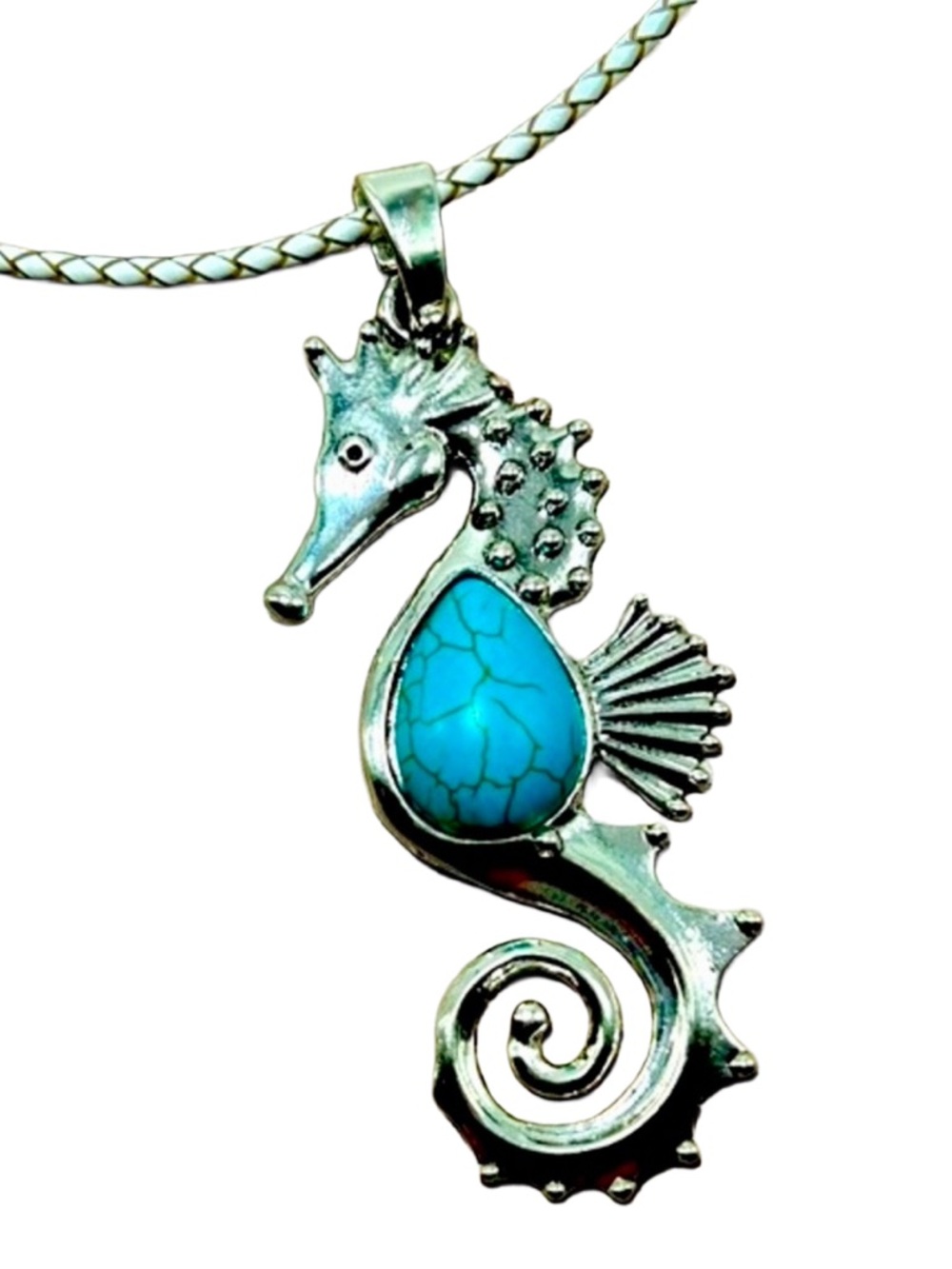 Handmade Nautical Seahorse Pendant Necklace with Turquoise & Magnetic Closure!